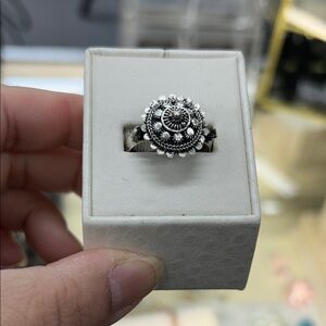 Vintage Style 925 Sterling Silver Oxidized Floral Dome Ring Size 10.5